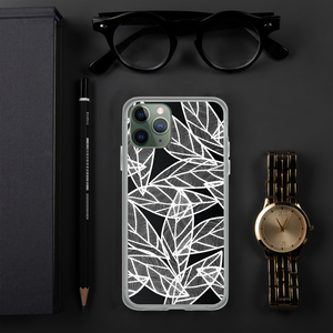 White Leaves on Black | iPhone Case