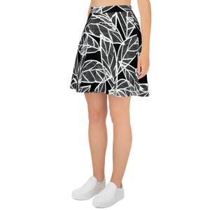 White Leaves on Black | Skater Skirt