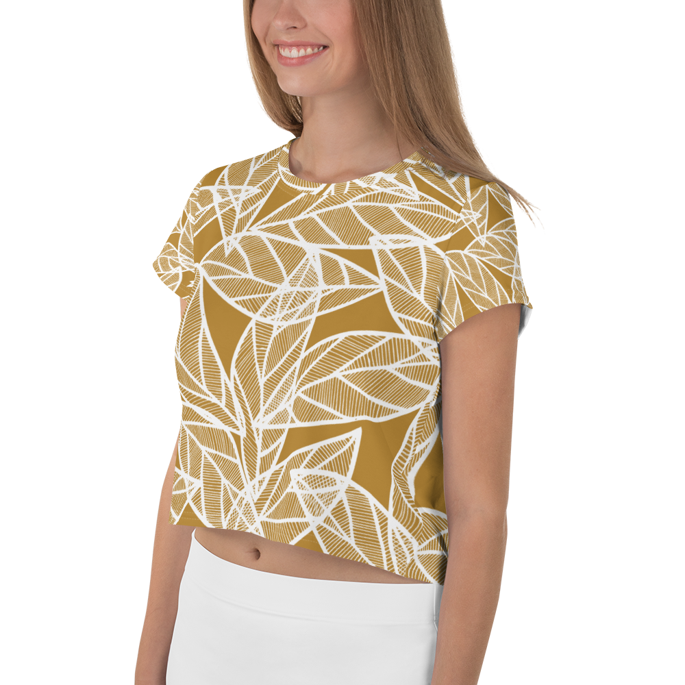White Leaves on Gold | Crop Tee