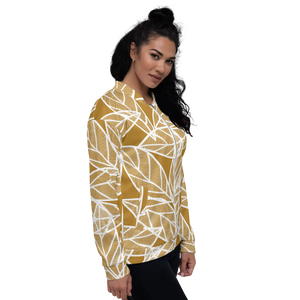 White Leaves on Gold | Bomber Jacket
