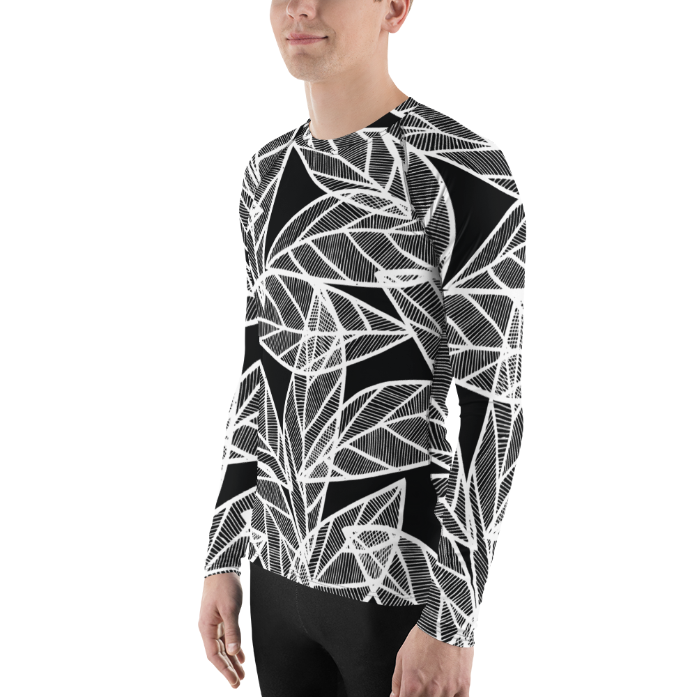 White Leaves on Black | Men's Rash Guard