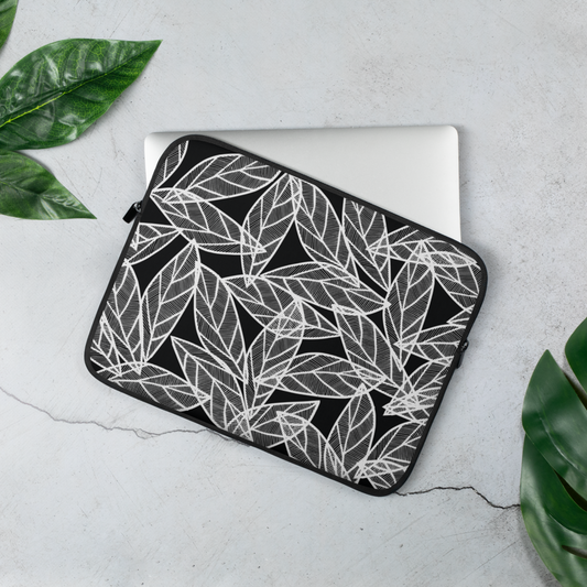 White Leaves on Black | Laptop Sleeve