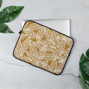 White Leaves on Gold | Laptop Sleeve