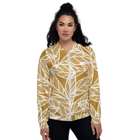 White Leaves on Gold | Bomber Jacket