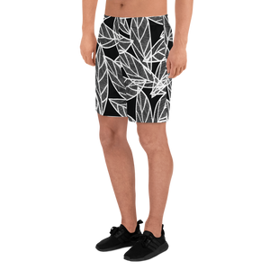 White Leaves on Black | Men's Athletic Long Shorts