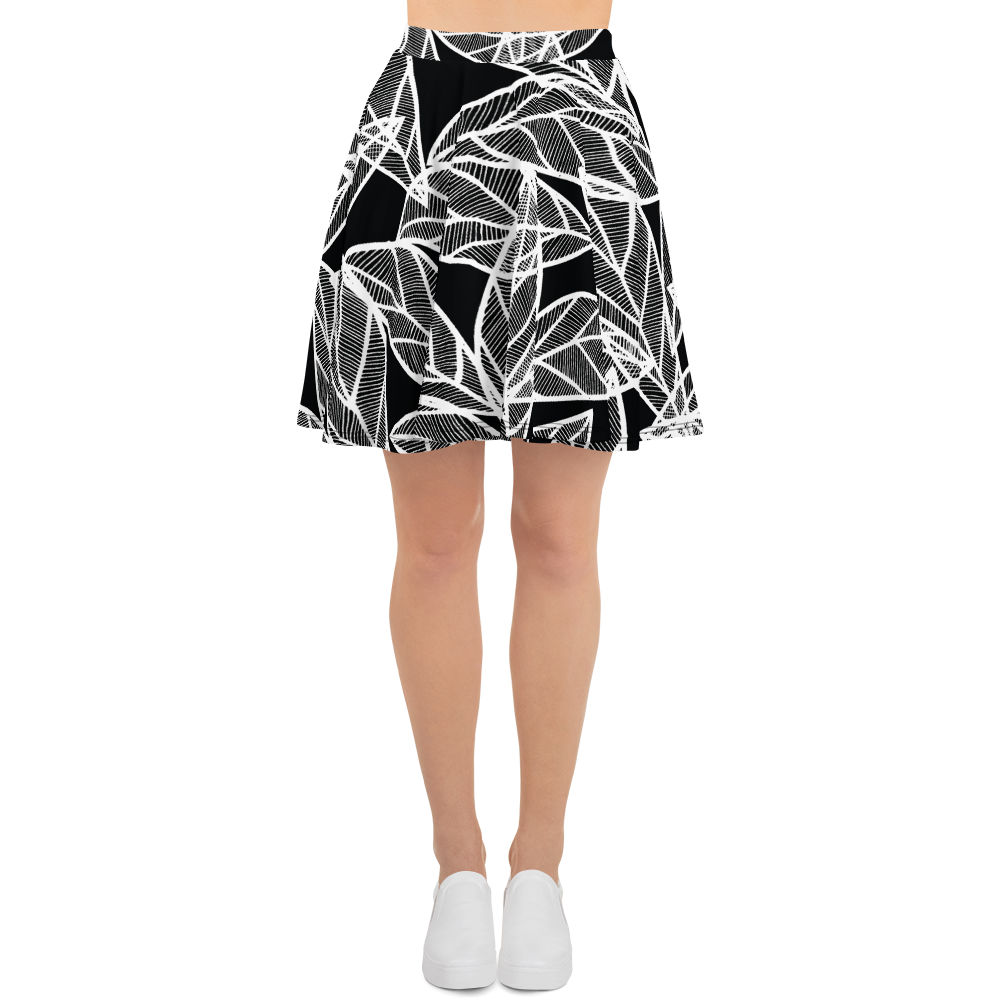 White Leaves on Black | Skater Skirt