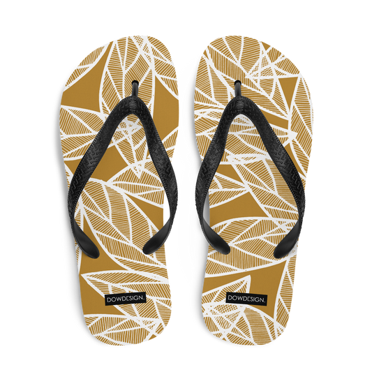 White Leaves on Gold | Flip-Flops