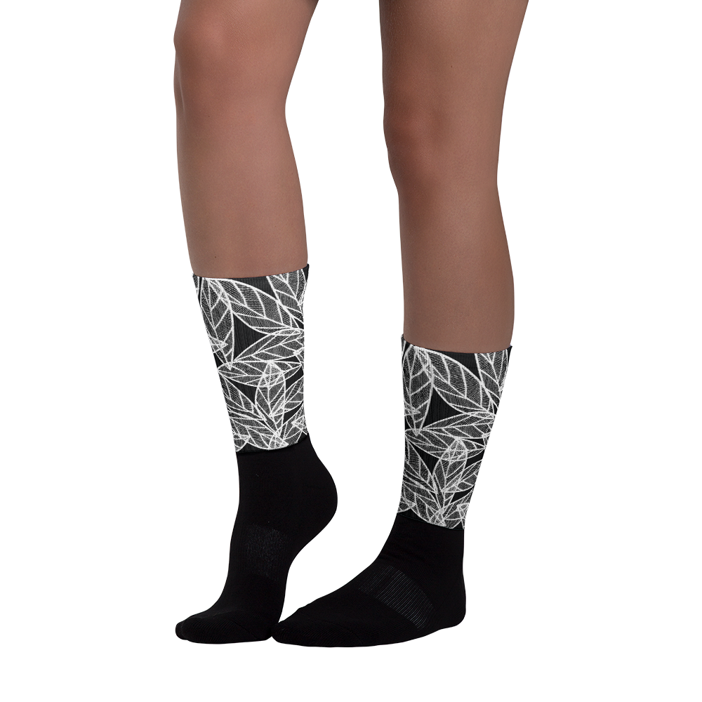 White Leaves on Black | Socks