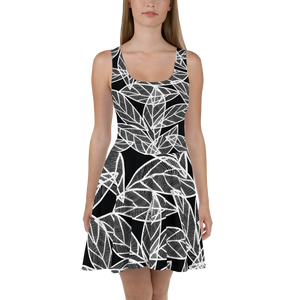 White Leaves on Black | Skater Dress