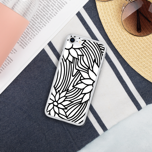 Black And White Flower Ornament | Liquid Glitter Phone Case