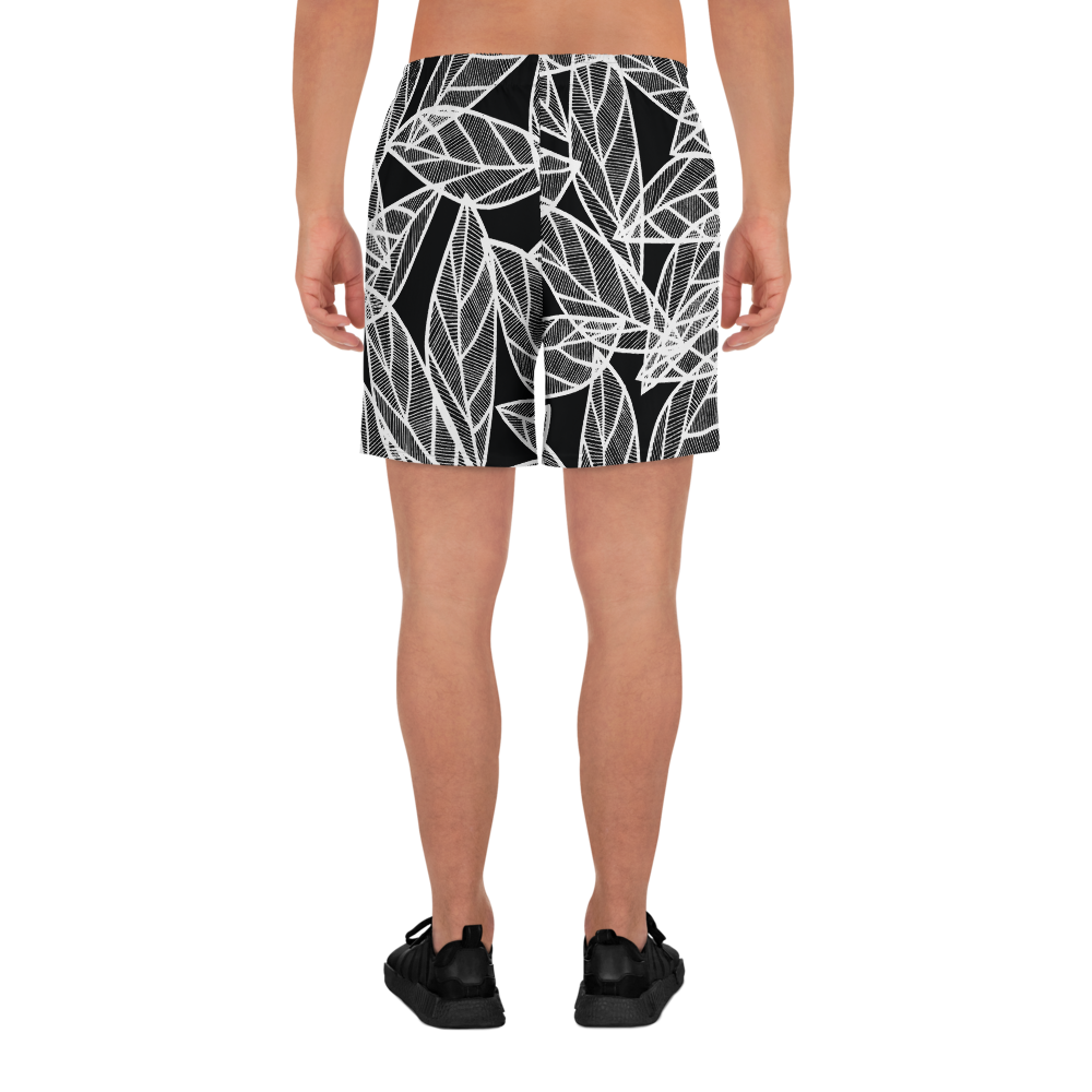 White Leaves on Black | Men's Athletic Long Shorts