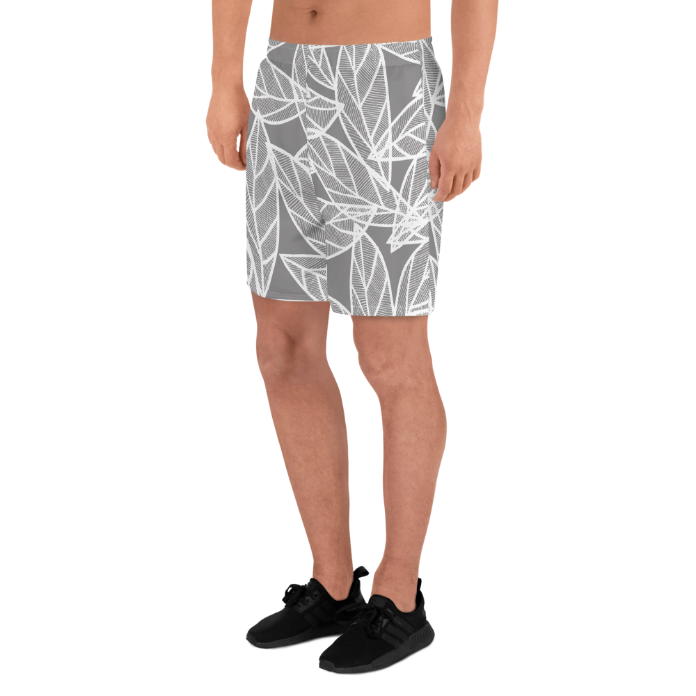 Messy White Leaves | Men's Athletic Long Shorts