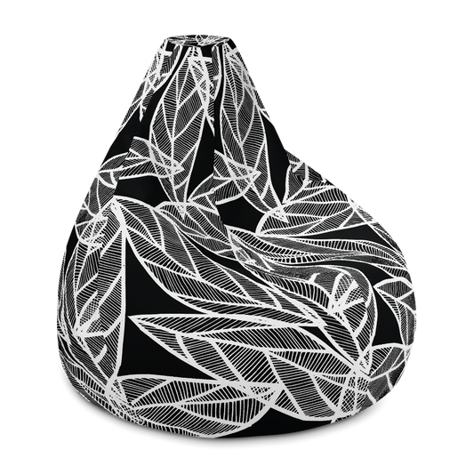 White Leaves on Black | Bean Bag Chair