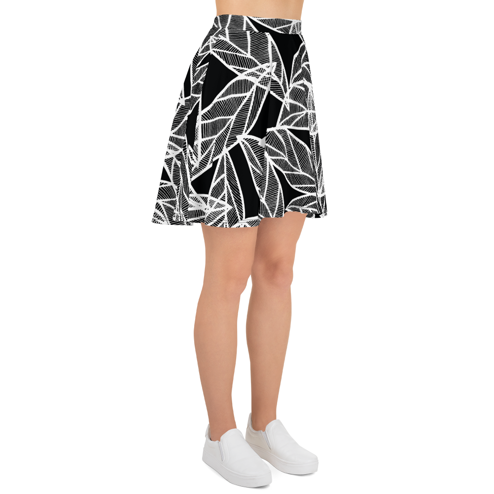 White Leaves on Black | Skater Skirt