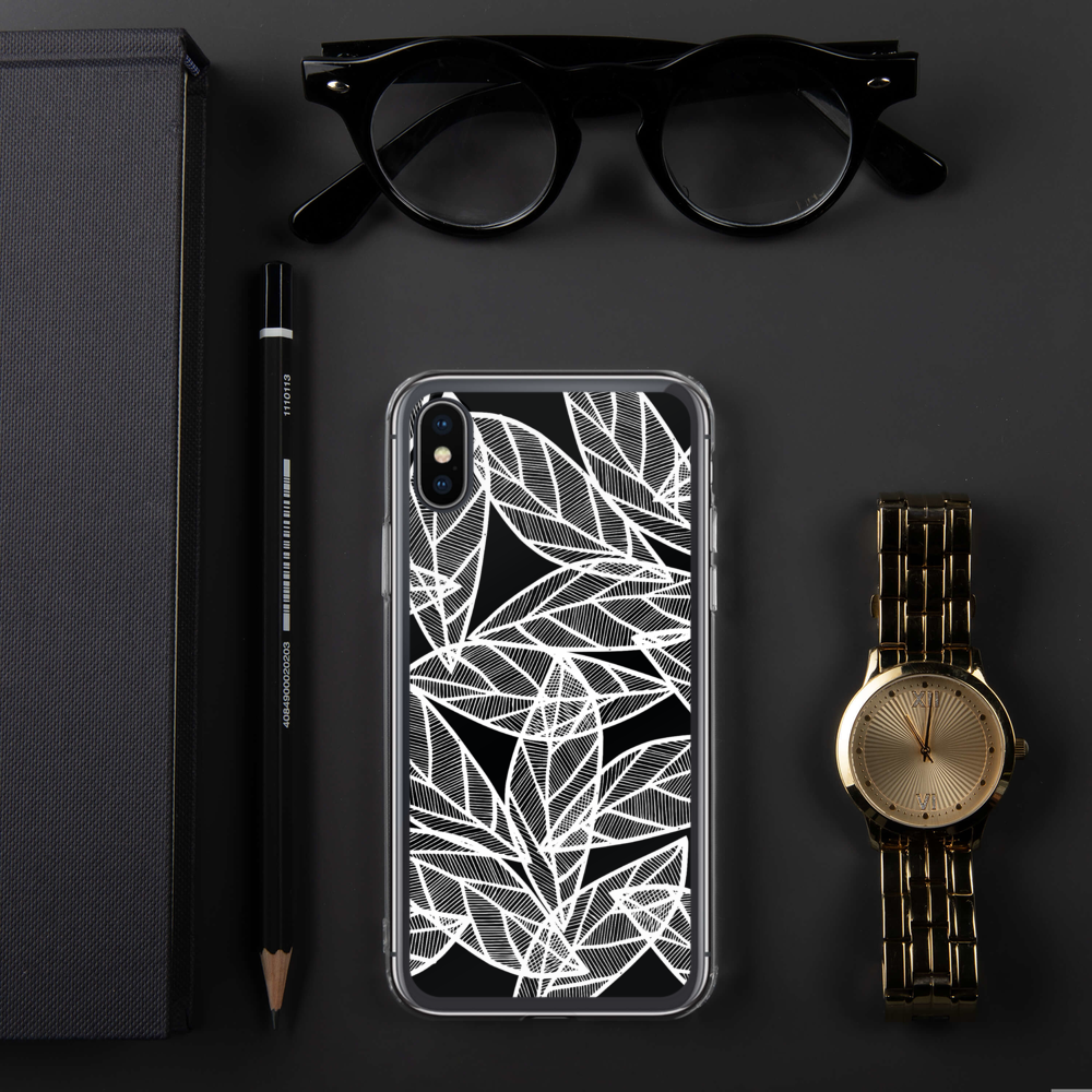 White Leaves on Black | iPhone Case
