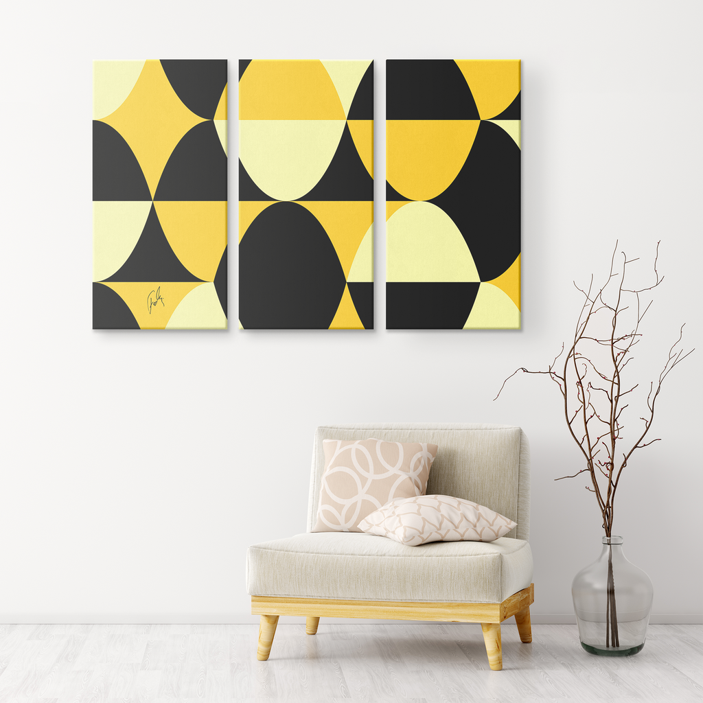 Yellow and Black Eggs | 3 Piece Canvas