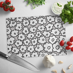 Happy White Flowers | Glass Cutting Board